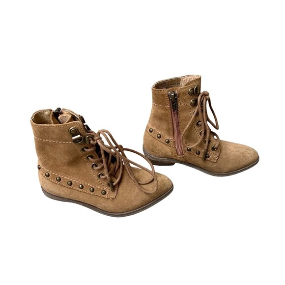 JOYFOLIE Eliza Ankle Booties Girls 9 Brown Suede Toddler Boots Pointed Toes Heel - Picture 1 of 9